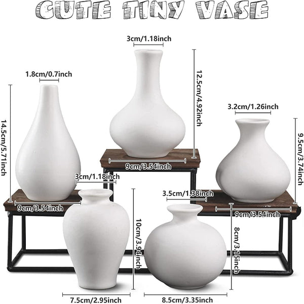 Ceramic Set Of 5 White For Home Decor Vases