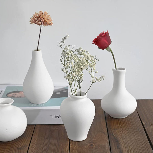 Ceramic Set Of 5 White For Home Decor Vases