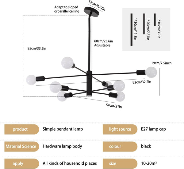 Modern Sputnik Chandelier 8 Light Black Chandeliers & Ceiling Fixtures