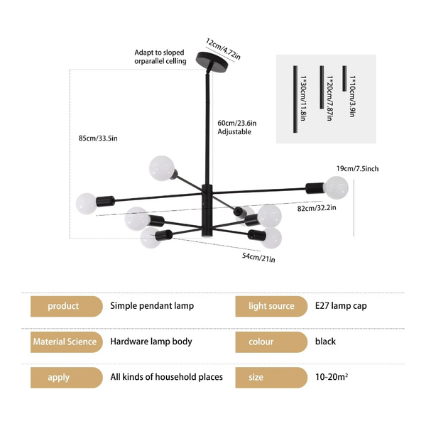 Modern Sputnik Chandelier 8 Light Black Chandeliers & Ceiling Fixtures