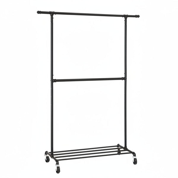Industrial Clothing Rack Wheels Double Rod Garment Racks