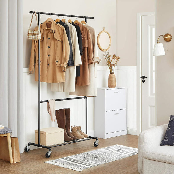 Industrial Clothing Rack Wheels Double Rod Garment Racks