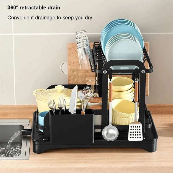 2 Tier Dish Drainer Rack With Basket 32Cm X 42Cm 30Cm Black Sink Organisers