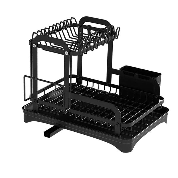 2 Tier Dish Drainer Rack With Basket 32Cm X 42Cm 30Cm Black Sink Organisers
