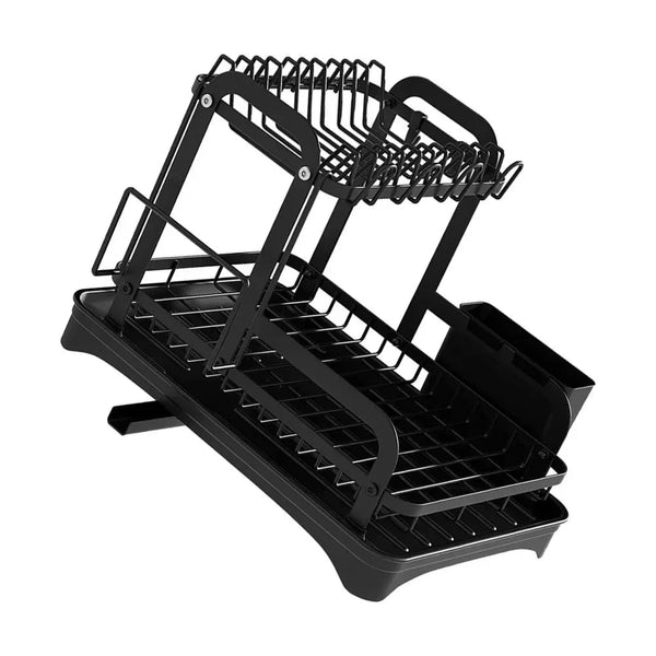 2 Tier Dish Drainer Rack With Basket 32Cm X 42Cm 30Cm Black Sink Organisers
