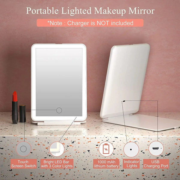 Led Travel Makeup Mirror 3 Light Modes Usb Makeup Mirrors