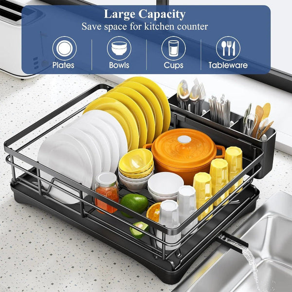Large Dish Drying Rack With Drainboard Black Racks & Holders