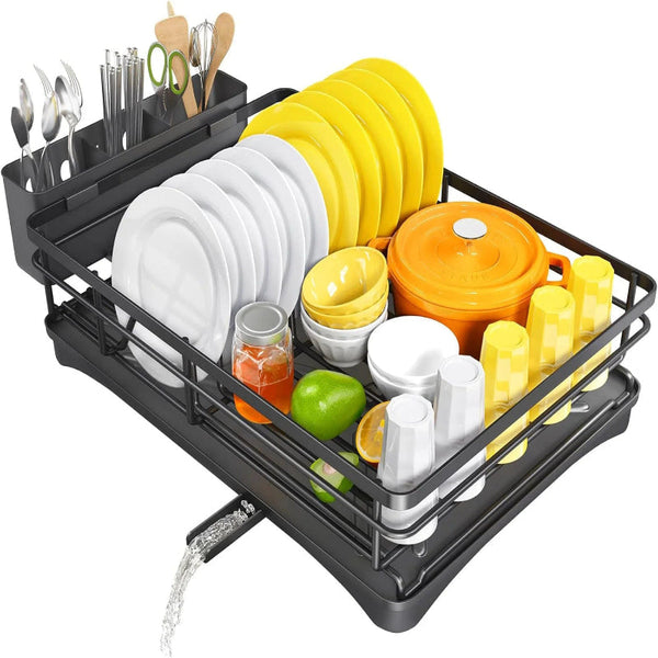 Large Dish Drying Rack With Drainboard Black Racks & Holders