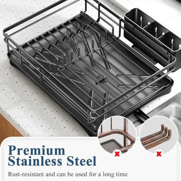 Large Dish Drying Rack With Drainboard Black Racks & Holders