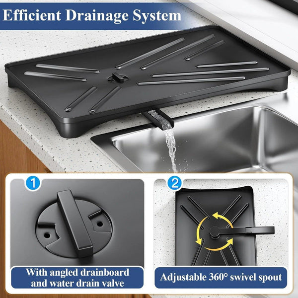 Large Dish Drying Rack With Drainboard Black Racks & Holders