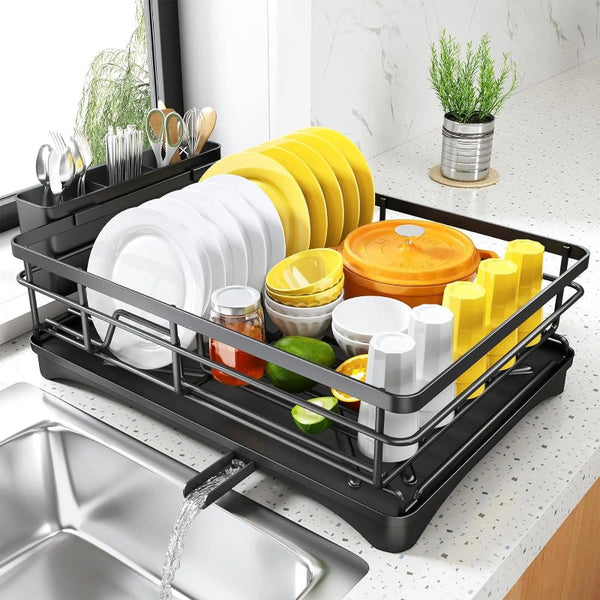 Large Dish Drying Rack With Drainboard Black Racks & Holders