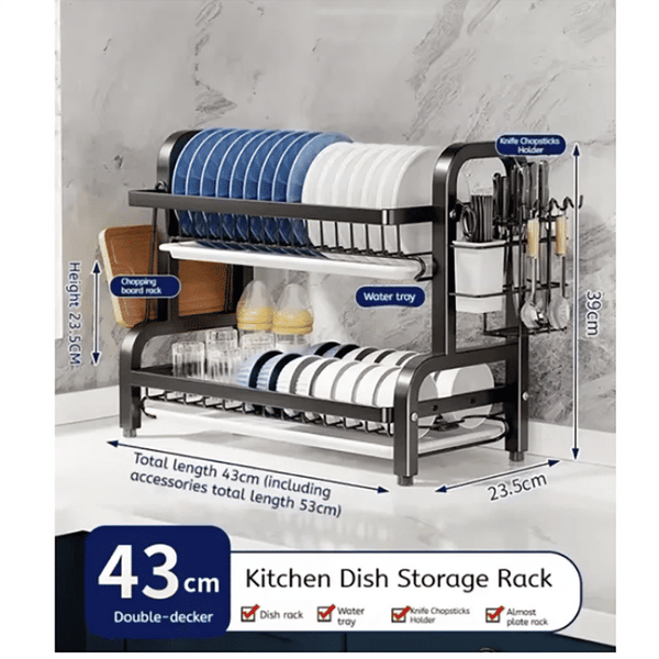 Compact 2 Tier Dish Drying Rack With Drainboard Sink Organisers
