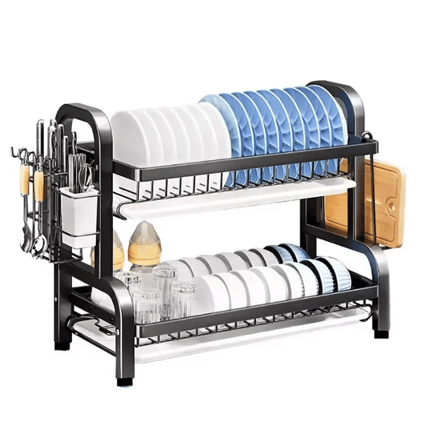 Compact 2 Tier Dish Drying Rack With Drainboard Sink Organisers