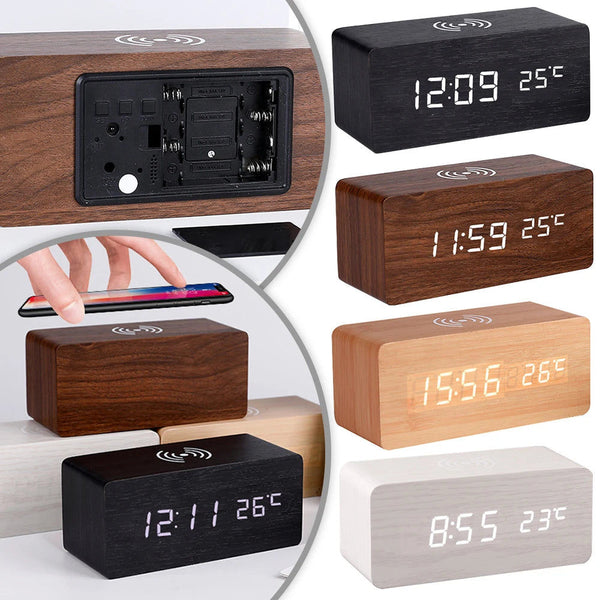 Modern Led Desk Clock With Qi Charger Desk Clocks