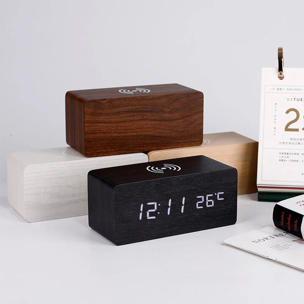 Modern Led Desk Clock With Qi Charger Desk Clocks