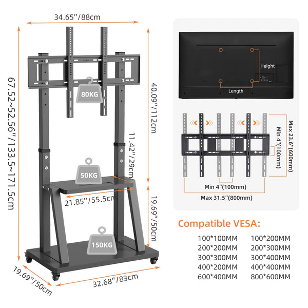 Heavy Duty Mobile Tv Cart Stand Tv Stands & Mounts