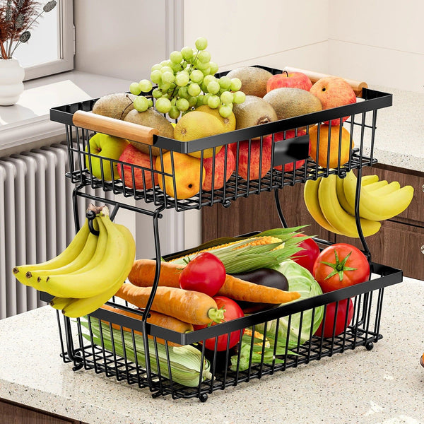 2 Tier Metal Fruit Vegetable Storage Basket Storage Bins & Baskets
