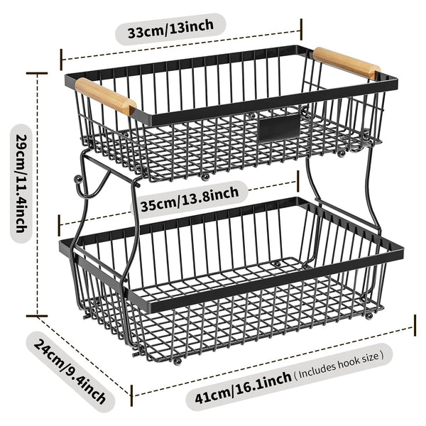 2 Tier Metal Fruit Vegetable Storage Basket Storage Bins & Baskets