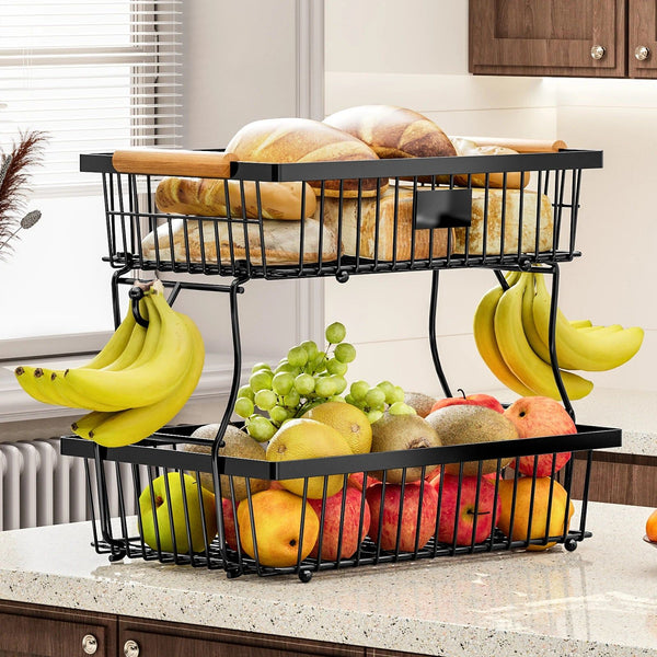2 Tier Metal Fruit Vegetable Storage Basket Storage Bins & Baskets