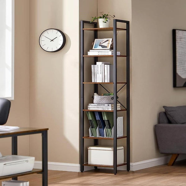 Vikus Small 6 Tier Bookshelf Rustic Brown Black Bookshelves