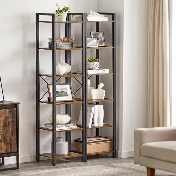 Vikus Small 6 Tier Bookshelf Rustic Brown Black Bookshelves