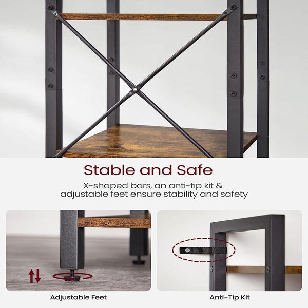 Vikus Small 6 Tier Bookshelf Rustic Brown Black Bookshelves