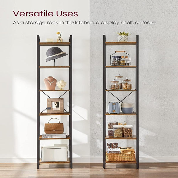 Vikus Small 6 Tier Bookshelf Rustic Brown Black Bookshelves