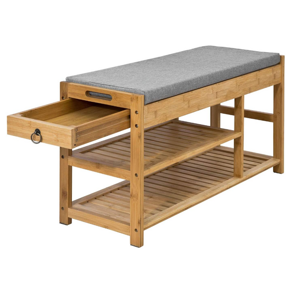 Bamboo Shoe Bench Drawers Lift Top Shoe Organisers