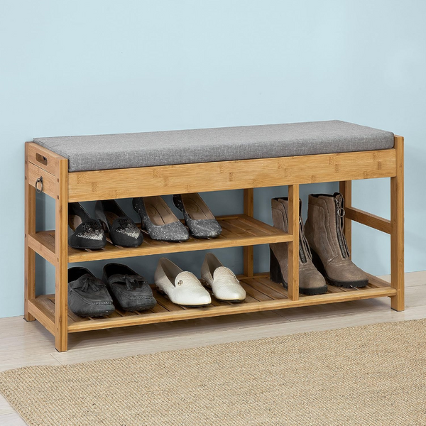 Bamboo Shoe Bench Drawers Lift Top Shoe Organisers