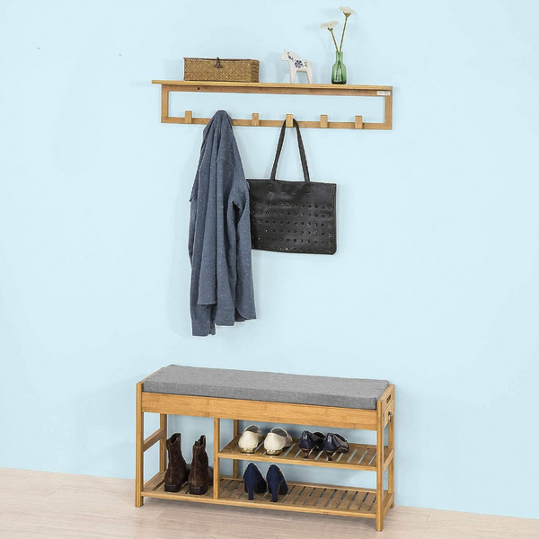 Bamboo Shoe Bench Drawers Lift Top Shoe Organisers