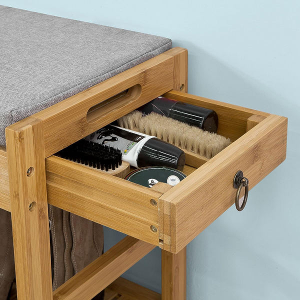 Bamboo Shoe Bench Drawers Lift Top Shoe Organisers