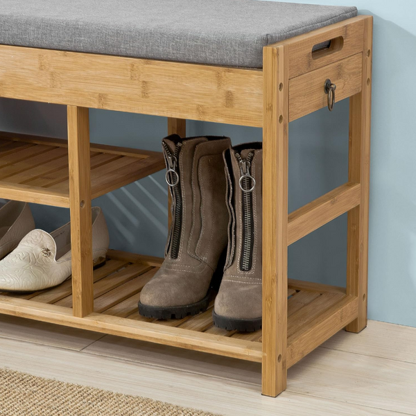 Bamboo Shoe Bench Drawers Lift Top Shoe Organisers