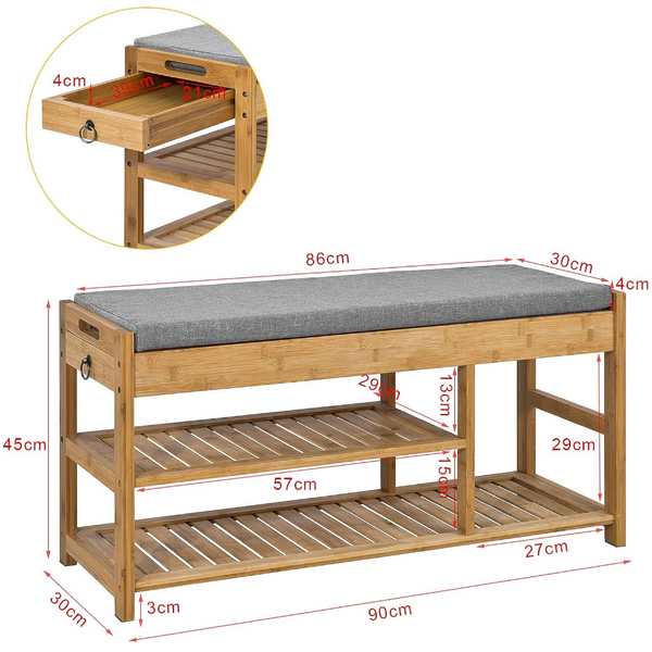 Bamboo Shoe Bench Drawers Lift Top Shoe Organisers