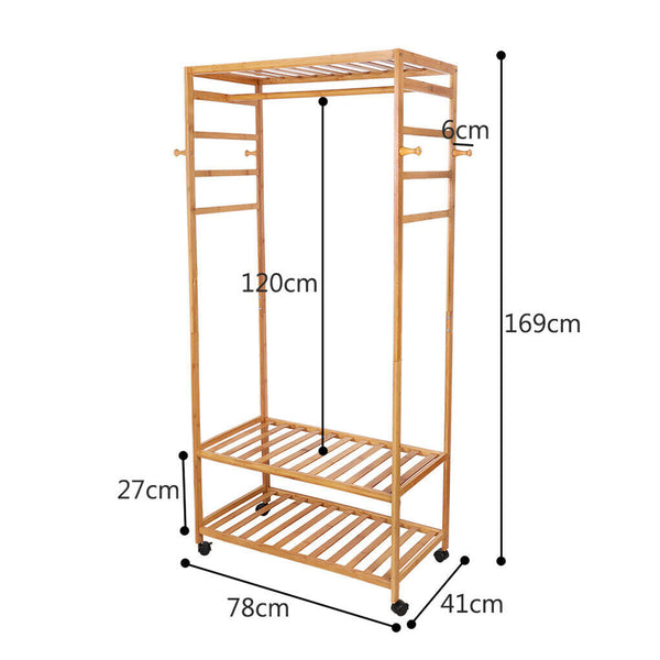 3 Tier Clothes Rack Rolling Garment Stand W/ Hooks Garment Racks
