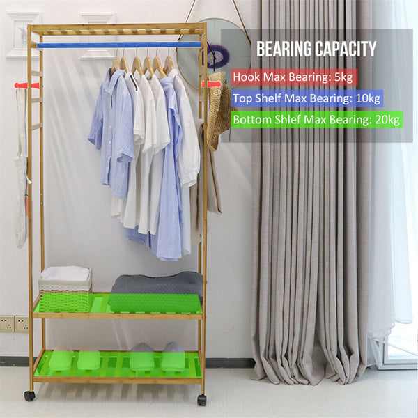 3 Tier Clothes Rack Rolling Garment Stand W/ Hooks Garment Racks