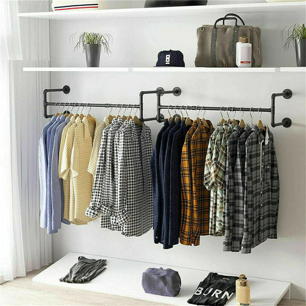 Iron Wall Mounted Clothes Rack With Shelf Garment Display Garment Racks