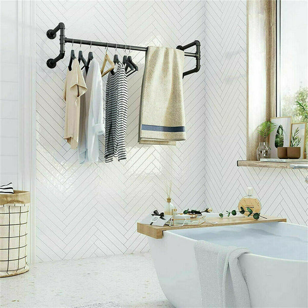 Iron Wall Mounted Clothes Rack With Shelf Garment Display Garment Racks