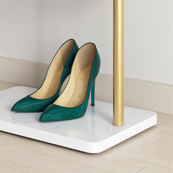 Gold Metal Coat Rack Stand Granite Base Hall Tree Coat & Hat Racks