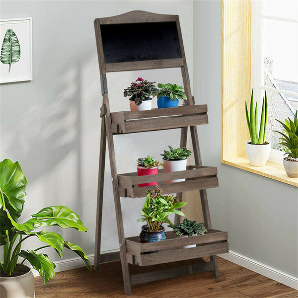 3 Tier Rustic Wood Plant Stand 38Cm Corner Shelf Plant Stands