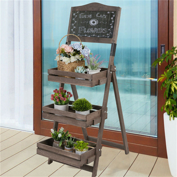 3 Tier Rustic Wood Plant Stand 38Cm Corner Shelf Plant Stands