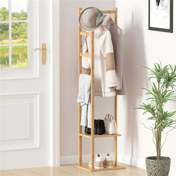 Bamboo Coat & Hat Rack Stand Shoe Shelf Thicken Wooden Hanger Coat & Hat Racks