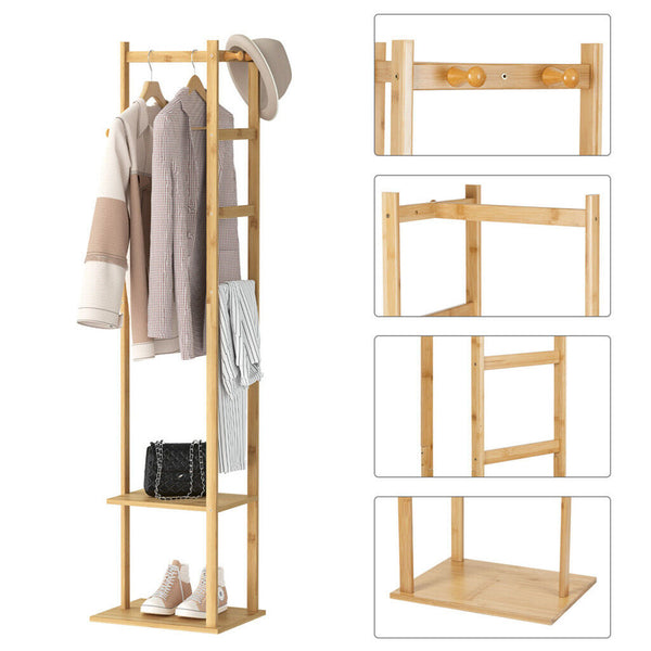 Bamboo Coat & Hat Rack Stand Shoe Shelf Thicken Wooden Hanger Coat & Hat Racks