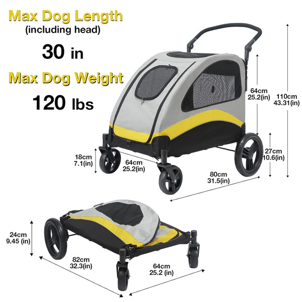 Dog Stroller Pet Pushchair Foldable Travel Cart Xl Dog Strollers