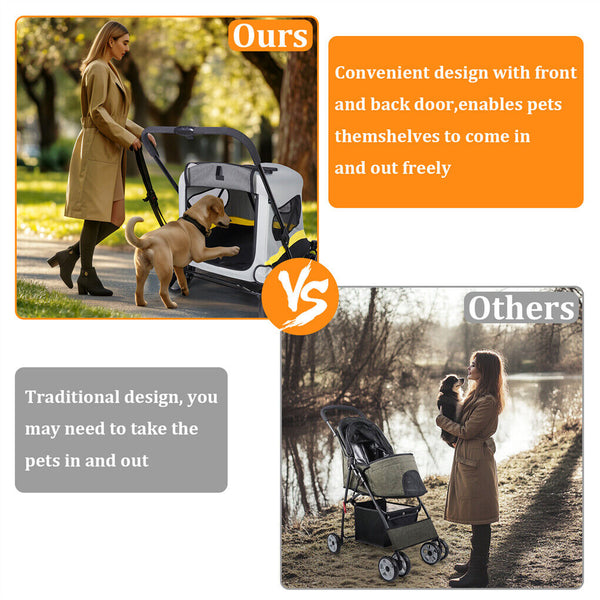Dog Stroller W/ Rain Cover Foldable Pet Cart Dog Strollers