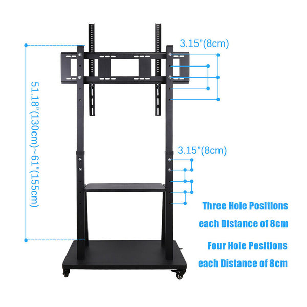 Rolling Tv Stand 32 100 W/ Adjustable Mount & 2 Tier Shelf Tv Stands & Entertainment Units