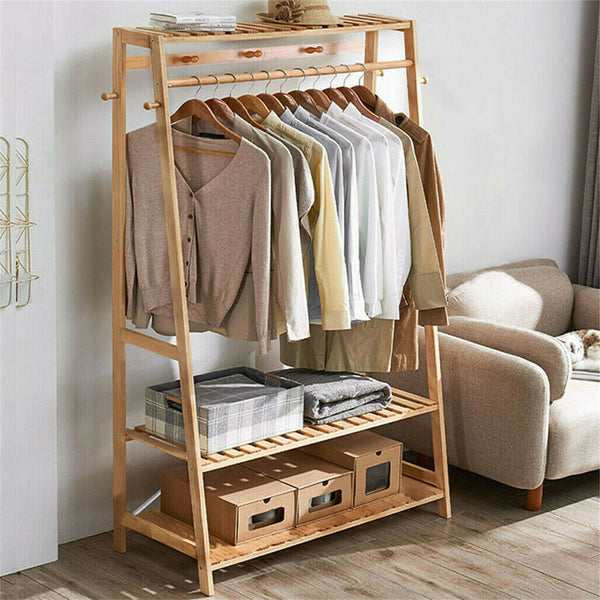 Bamboo Garment Rack Portable Laundry Storage Nature Garment Racks