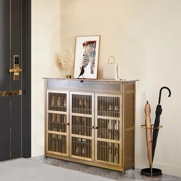 Xxl 4 Tier Bamboo Shoe Rack Cabinet With Doors Drawers Shoe Racks