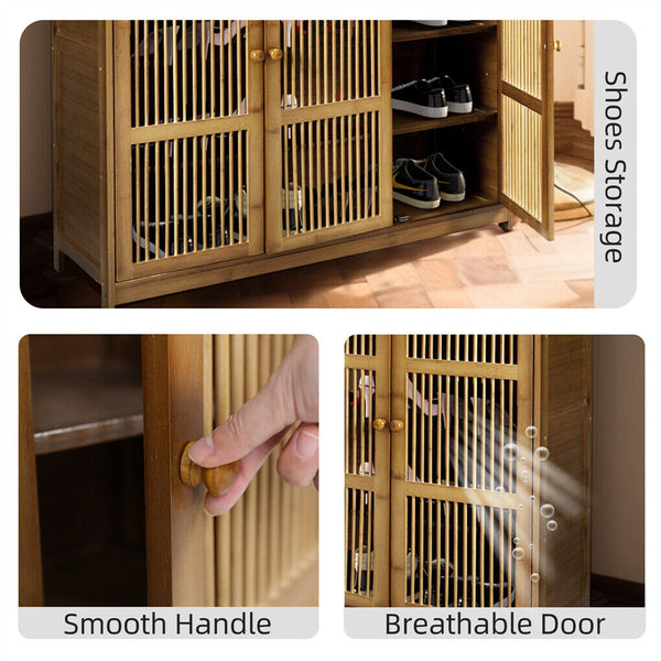 Xxl 4 Tier Bamboo Shoe Rack Cabinet With Doors Drawers Shoe Racks