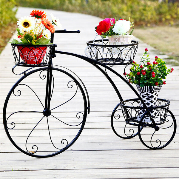 3 Tier Iron Bicycle Plant Stand Rack Tricycle Planter Plant Stands