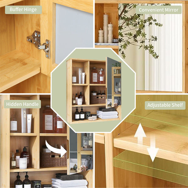 Bamboo Wall Medicine Cabinet Mirror 55.5Cm Shelf Cabinets & Cupboards